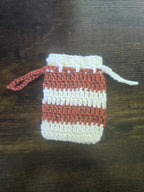 White an Rust Orange Drawstring Pouch (Medium)