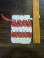 White an Rust Orange Drawstring Pouch (Medium)