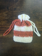 White an Rust Orange Drawstring Pouch (Medium)